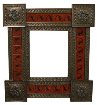Mexican Tin Mirror with Talavera Tiles
